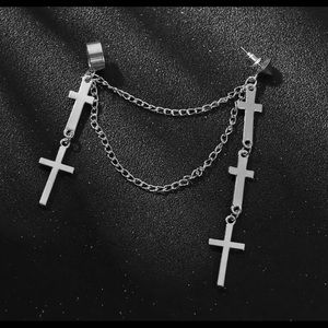 New sexy silver  goth cross cuff earring